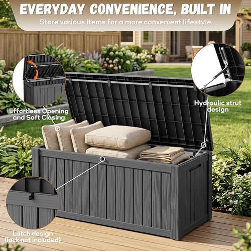 easyup 220 gallon deck box waterproof lockable outside, close-up detail
