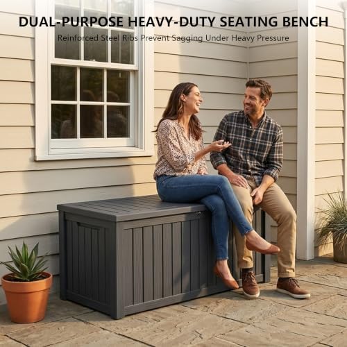 outdoor storage box,180 gallon waterproof deck box [upgraded, package contents
