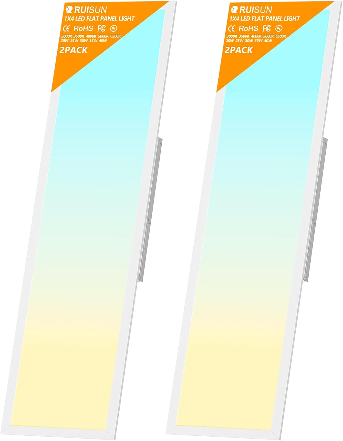 2 Pack 1x4 LED Flat Panel Light Drop Ceiling Office Fixture, Surface Mount Drop