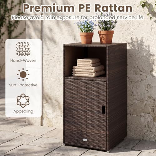 tangkula rattan outdoor storage cabinet with 3 storage, side view