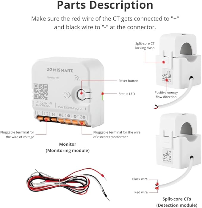Smart Home Energy Monitor with 2 x 120A CTs, Live Electricity Usage Tracking - Image 6
