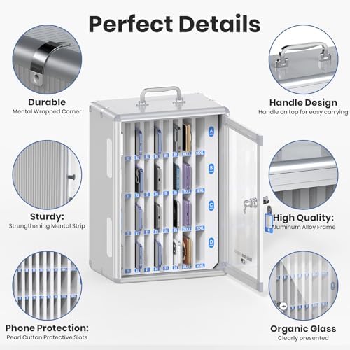 36 slots cell phone locker for classroom, portable showing dimensions