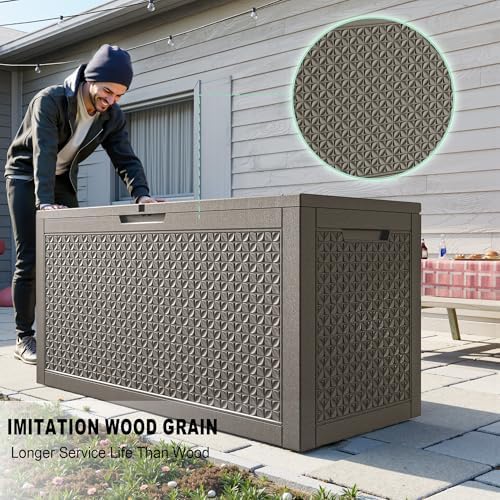 outdoor waterproof resin storage deck box lockable outside, close-up detail