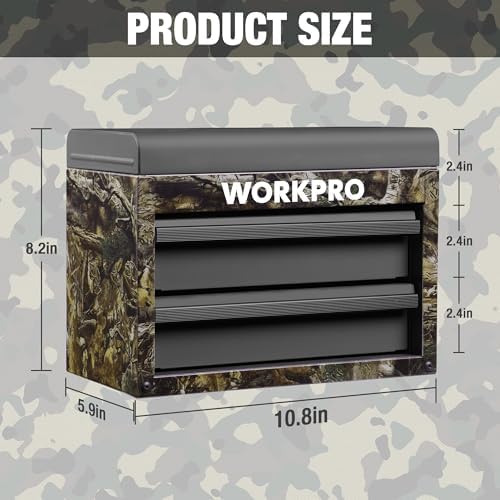 workpro metal mini tool box with 2 drawers shown in use