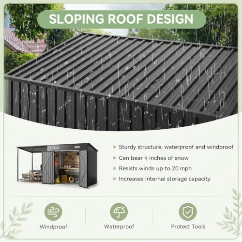 14x6ft outdoor lean to shed & hardtop gazebo, front angle view