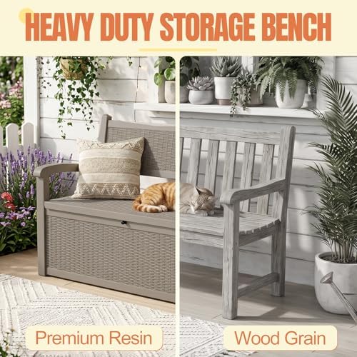 storage bench outdoor deck box, 140 gallon lockable, side view