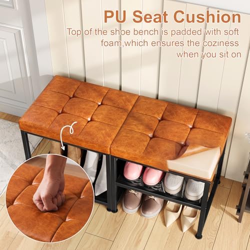 dreamdashio set of 2 small shoe storage benches showing dimensions