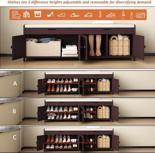 homefort 54.4" shoe bench with lift top storage showing dimensions