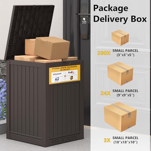 lhbgo package delivery box for outside with sign showing dimensions
