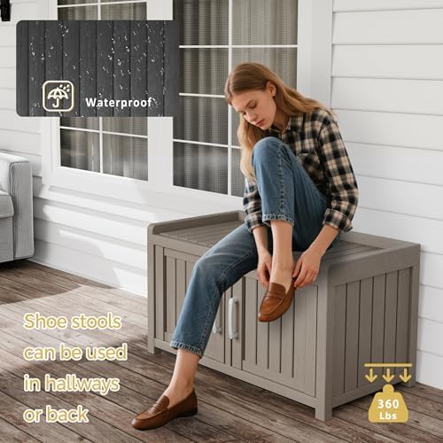 storage bench - 2 doors waterproof resin shoe, side view