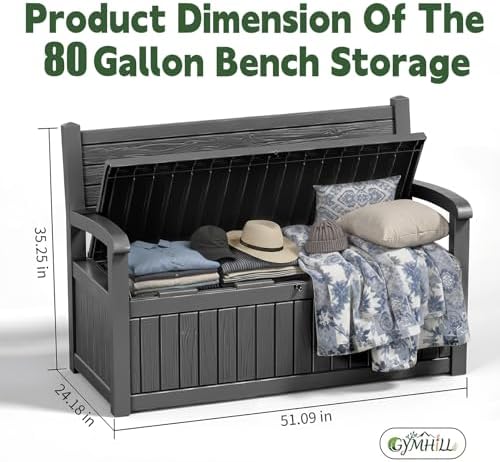 80 gallon outdoor storage bench,waterproof resin deck box, close-up detail