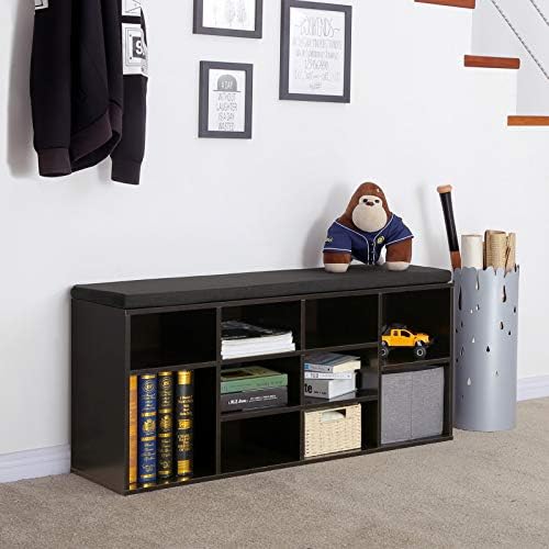 vasagle shoe bench with cushion, 10 compartments, 11.8, side view