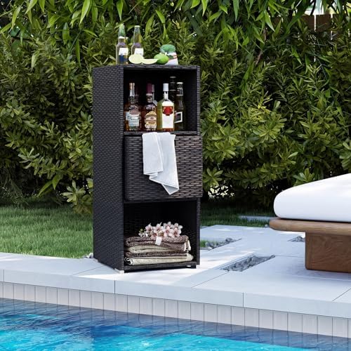 tangkula rattan outdoor storage cabinet, patiojoy outdoor wicker, front angle view