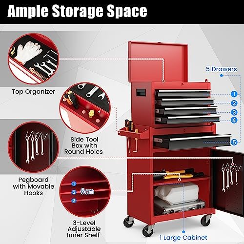 tangzon rolling tool chest combo, heavy duty lockable, side view