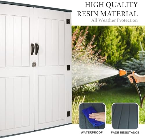 outdoor storage cabinet, 52 cu ft resin storage, close-up detail