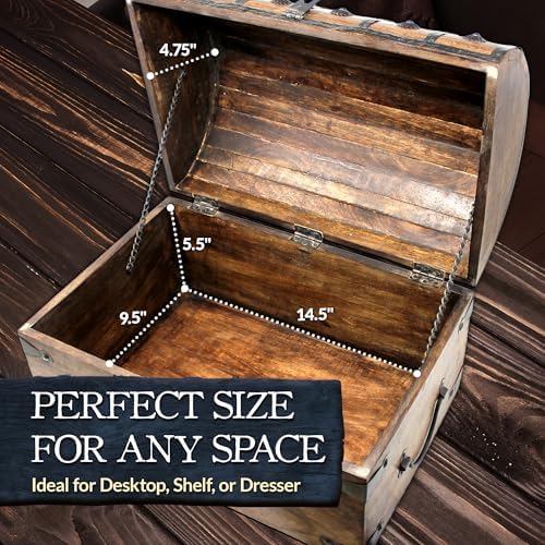 nautical cove wooden pirate treasure chest with lock, side view