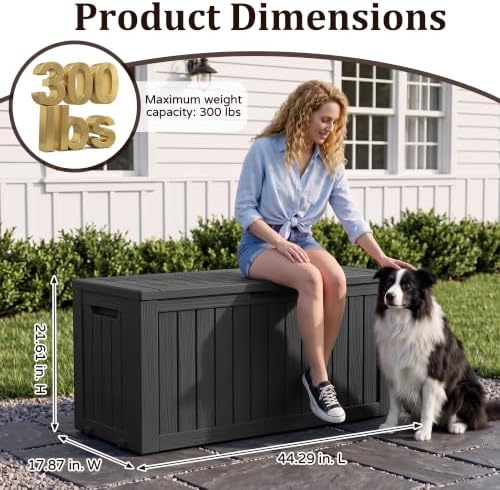 outdoor storage box,130 gallon lockable deck box with showing dimensions