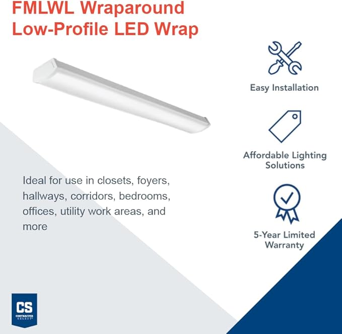 Lithonia Lighting 4 Foot LED Light Fixture, Low-Profile LED Wraparound Flush - Image 2