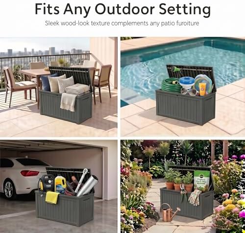 199 gallon large resin outdoor storage box, waterproof, front angle view