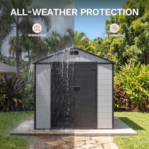 patiowell 8x10 ft resin outdoor storage shed with on a desk or shelf