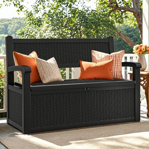 yitahome 80 gallon storage bench deck box, lockable, front angle view