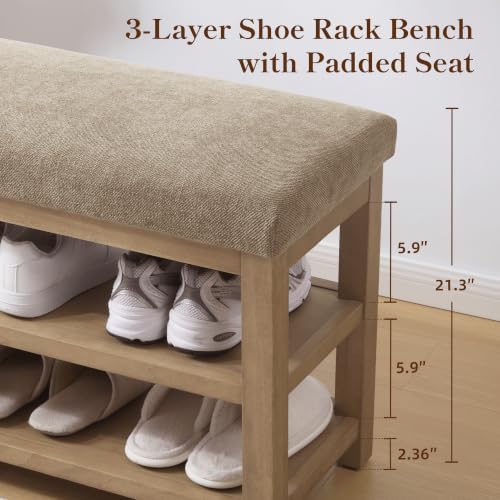 zihanhome 2 tier shoe rack bench with cushion showing dimensions