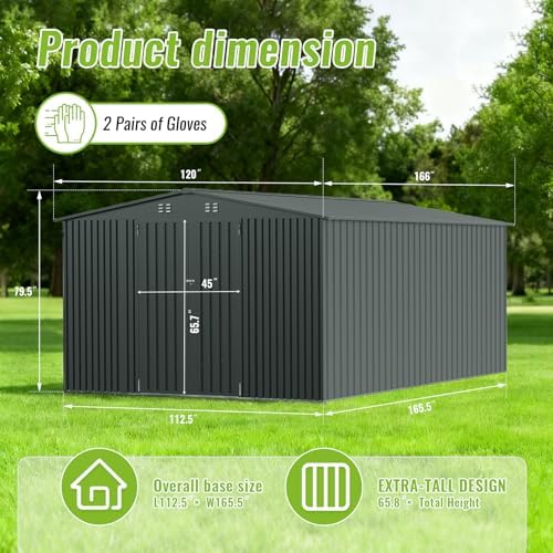 10x14 ft outdoor storage shed, durable metal outside shown in use