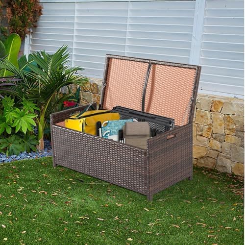 prohiker 2-in-1 wicker deck box bench, all-weather 55 on a desk or shelf