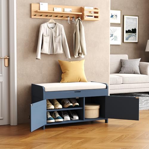 homefort 30" shoe bench with lift top storage shown in use