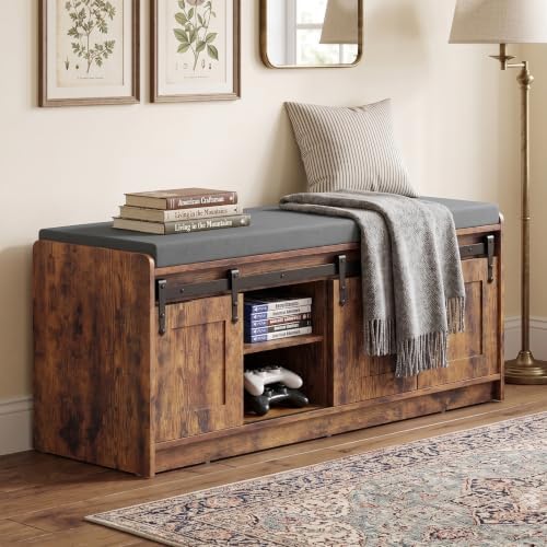 42" farmhouse shoe storage bench with seating cushion,for, view 9