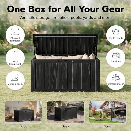 92 gal deck box,waterproof resin outdoor storage gas, package contents