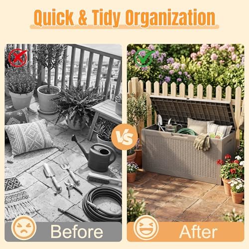 outdoor storage box,100 gallon waterproof resin patio deck, side view