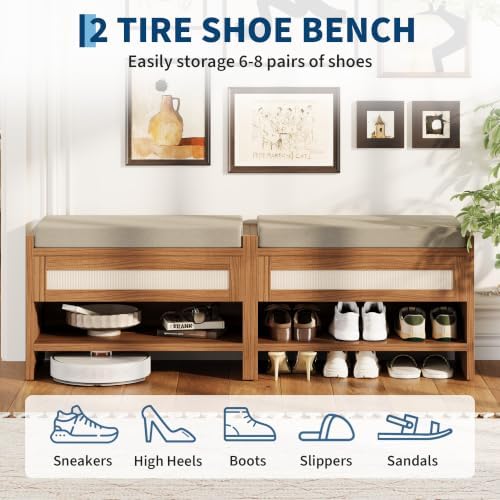 garvee 31" l farmhouse shoe bench with storage showing dimensions