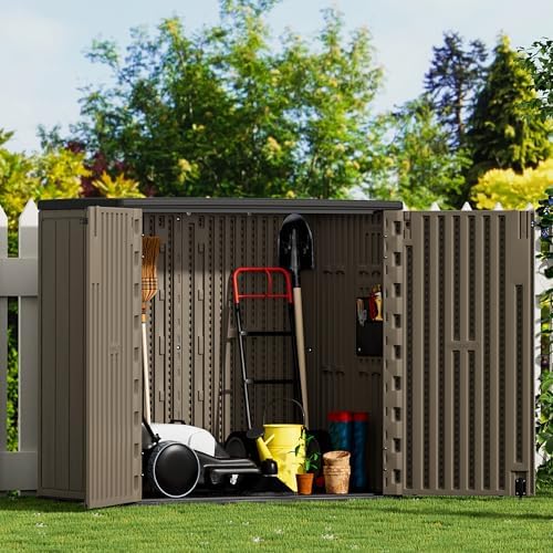 mrosaa large outdoor storage box,resin shed,waterproof/lockable,outdoor storage cabinet on a desk or shelf