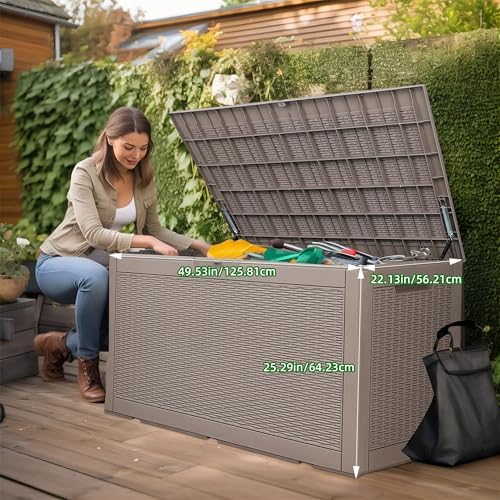 120gal outdoor storage box waterproof lockable deck box shown in use