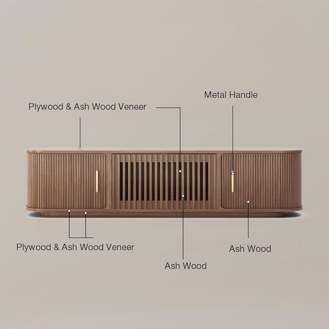 POVISON Fully-Assembled Mid-Century Modern Tambour Door TV Stand, Wood TV - Image 7