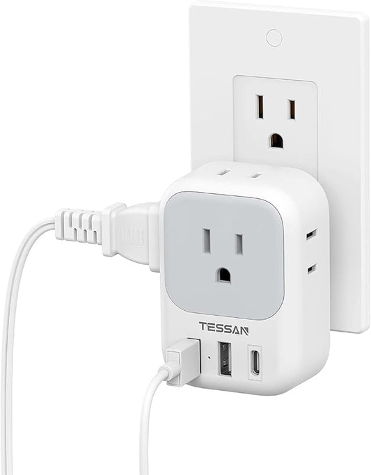 USB Wall Charger, Wall Plug Adapter Outlet Extender, TESSAN 3 Charger Block by TESSAN