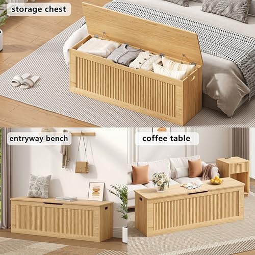 akxomel 51.2" fluted storage chest wooden storage trunk showing dimensions