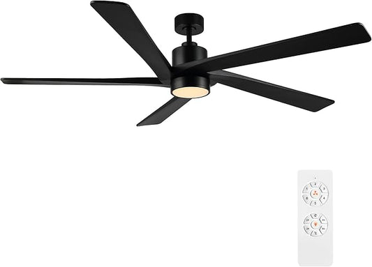 WINGBO 54" DC Ceiling Fan with Lights, 5 Carved Solid Wood Blades, 6-Speed by HomePage