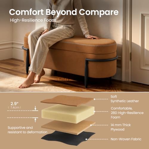 modernmate 42.7" storage ottoman bench, end of bed, close-up detail