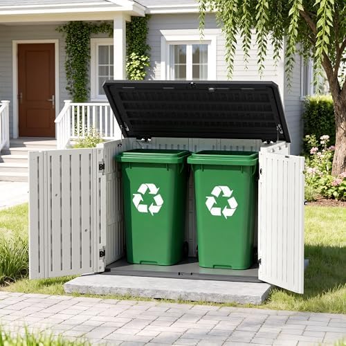 31 cu.ft outdoor storage, lockable vertical resin outdoor, front angle view