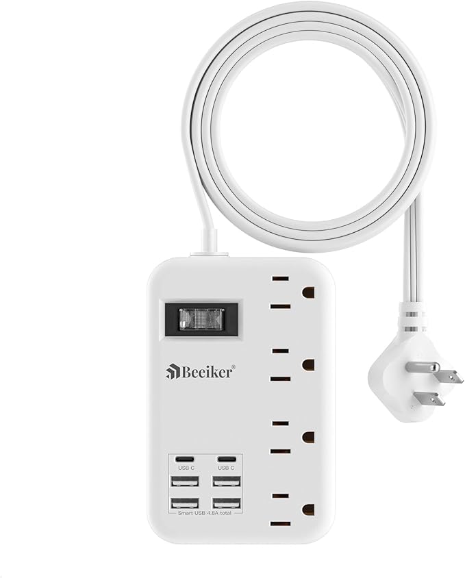 6 USB Travel Power Strip- Flat Plug Extension Cord 3 Feet by Beeiker-BetterHelperforYou