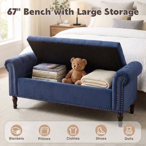 67'' end of bed storage bench king size, close-up detail
