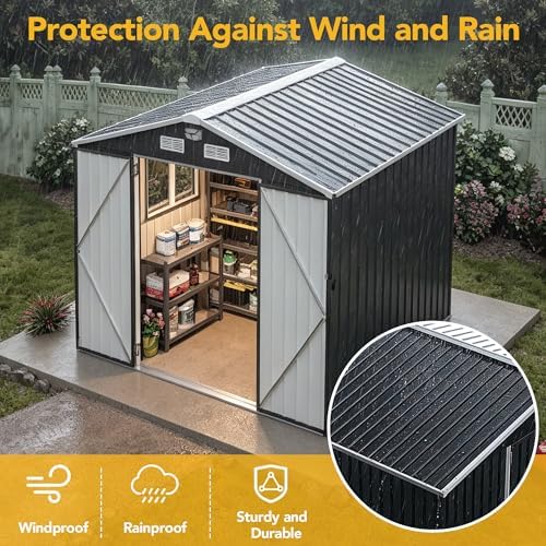 8x6ft outdoor storage shed, tool shed with sloping, close-up detail