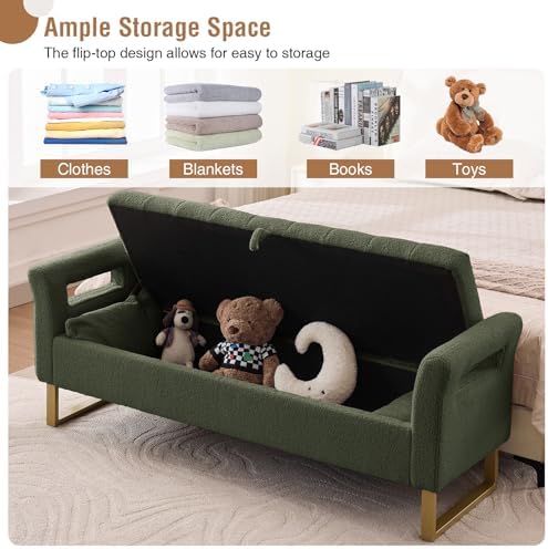 66" storage bench for bedroom upholstered end of, close-up detail