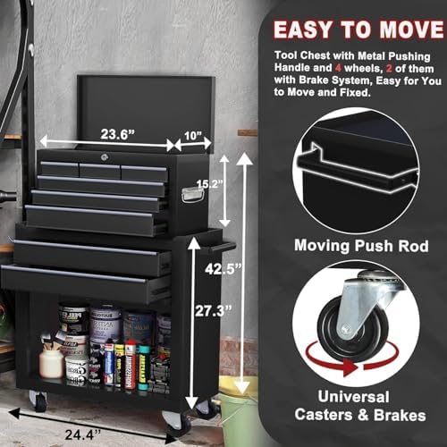 8-drawer rolling tool chest with wheels & detachable, close-up detail