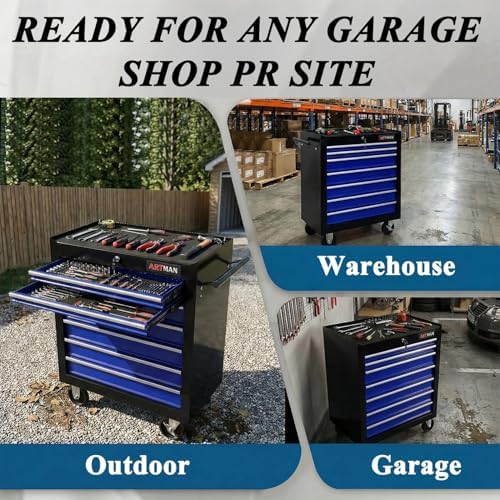 7 drawers rolling tool chest on wheels, multifunctional, front angle view