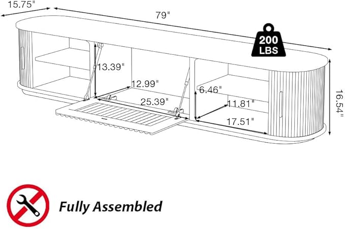 POVISON Fully-Assembled Mid Century Modern TV Stand, Sliding Tambour Door - Image 4