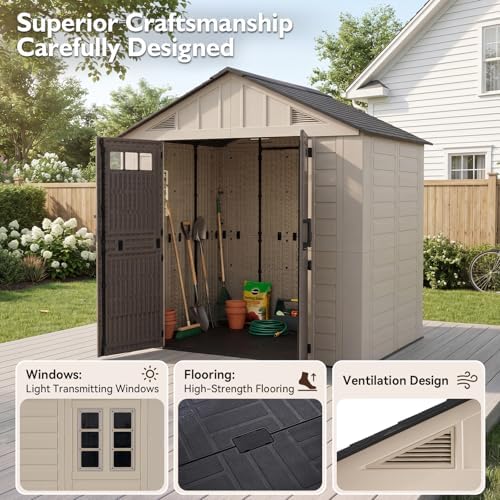 lazysunsets 8x6 ft outdoor storage shed, large resin showing dimensions