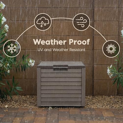 iris usa 35 gallon outdoor deck box, lockable showing dimensions